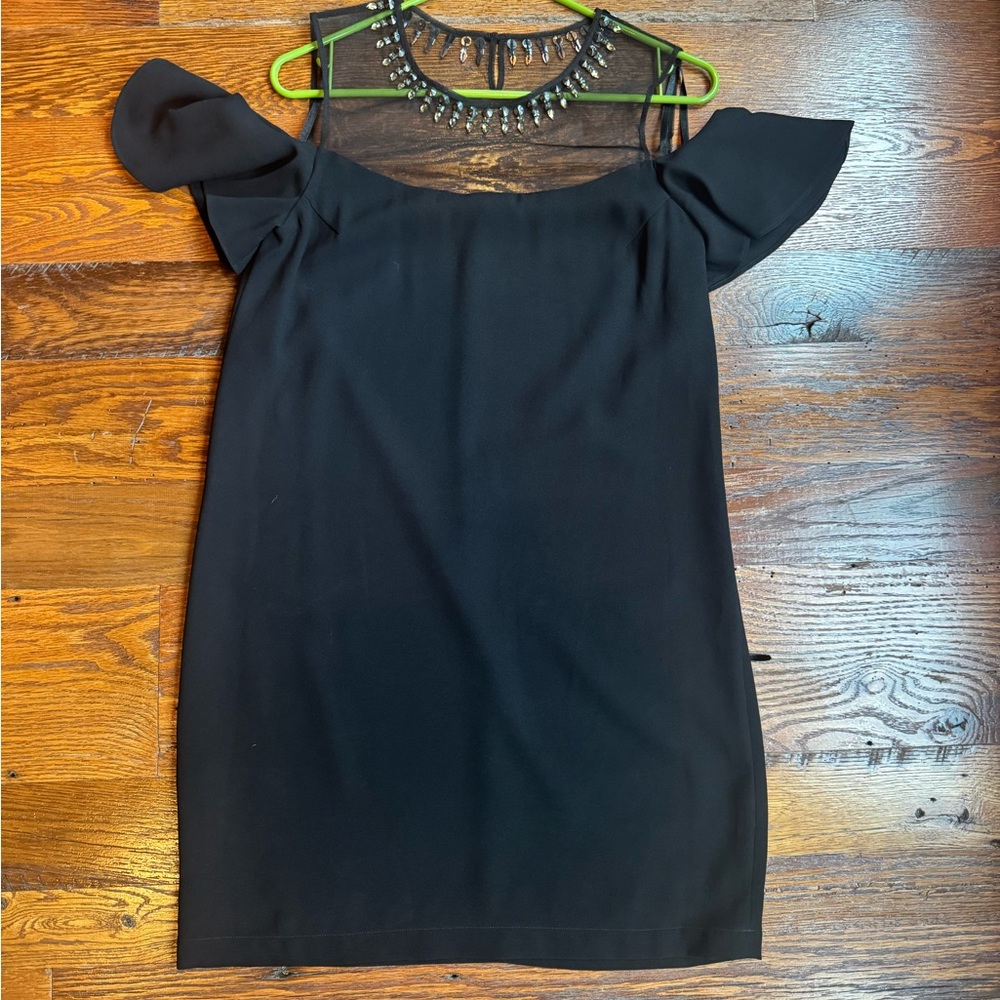 BCBGMaxAzria Black Sheath Mini Dress with Cold Shoulder